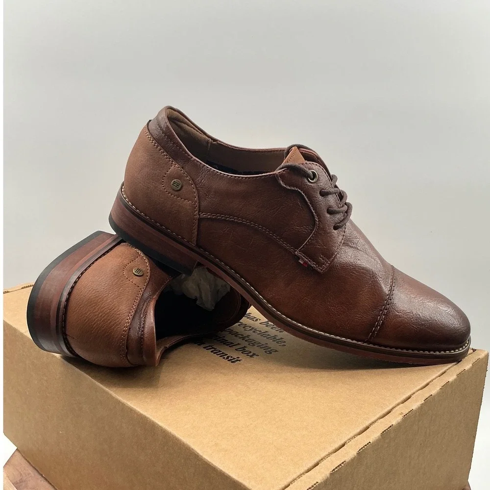Tommy Hilfiger Mens Cognac Brown Cap Toe Oxford Dress Shoes TMRAIMO